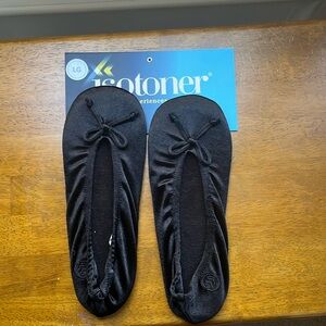Isotoner Satin Ballerina slippers with bow.